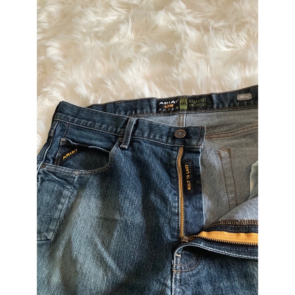 Ariat Rebar M5 Straight Leg Jeans Mens 38x34 Dark Wash Distressed Work Denim
